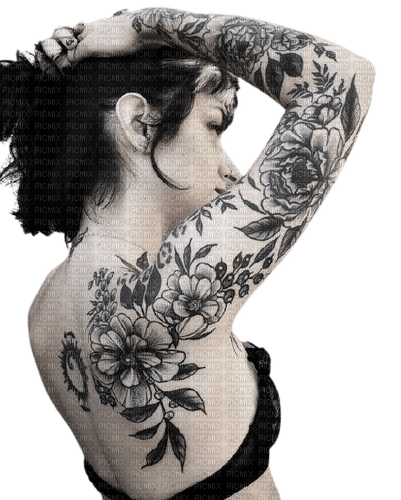 girl,femme,women,flower,fleur,tattoo - PNG gratuit