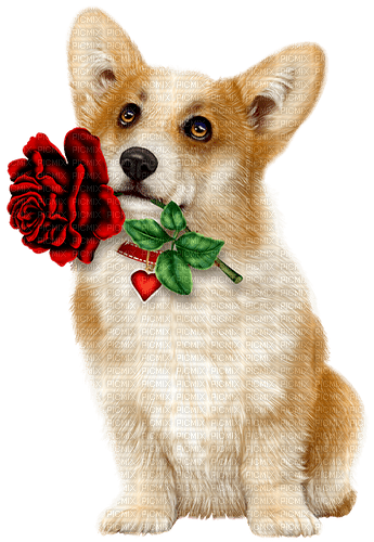 Dog.Rose.White.Brown.Red - png gratuito