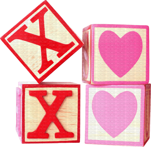 Blocks.XOXO.Text.Hearts.White.Pink.Red - PNG gratuit