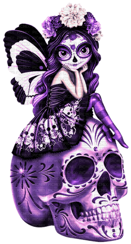 Sugar.Skull.Fairy.Purple.Black.White - Free PNG