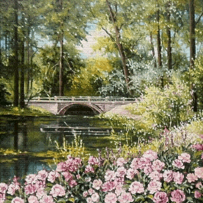 fondo primavera lago puente rosas gif dubravka4 - Δωρεάν κινούμενο GIF