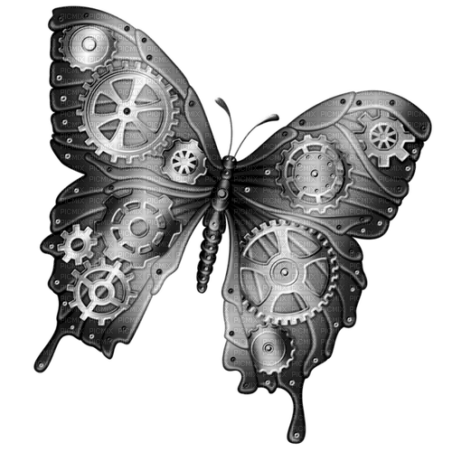 Steampunk.Butterfly.Black,Silver - Free PNG