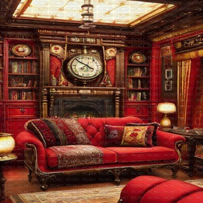 Red Steampunk Living Room - Free PNG