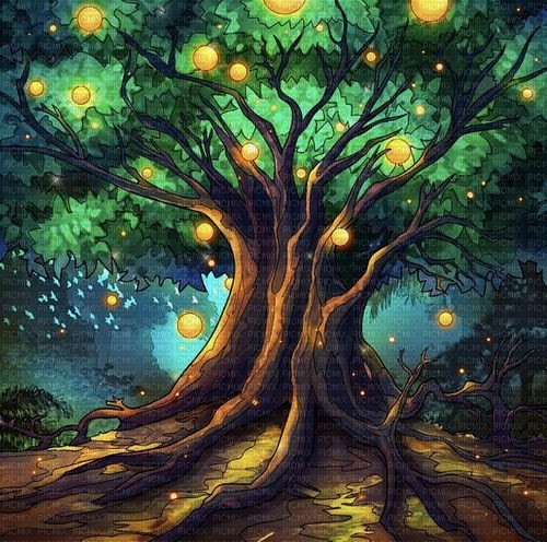 green blue brown tree lights background fantasy - безплатен png