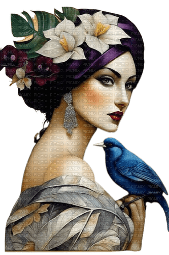 loly33 femme vintage oiseaux - 免费PNG