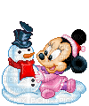 Bébé Minnie et bonhomme de neige - Free animated GIF