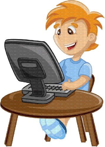 Garçon devant l'ordinateur, garçon , ordinateur , table , chaise , maison ,  sticker - GIF animé gratuit - PicMix