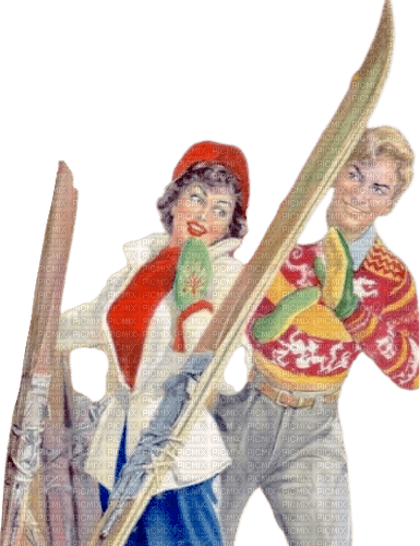 Vintage Couple Winter Skiing - png grátis