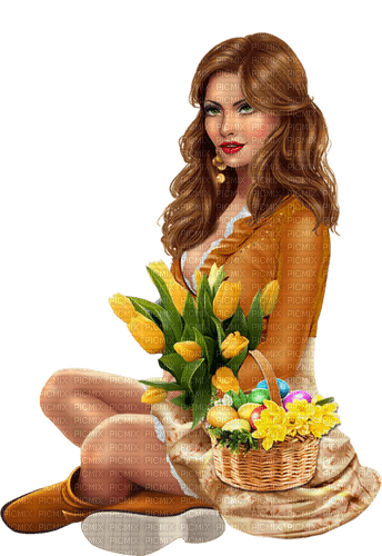 Easter. Egg. Flowers. Women. Leila - besplatni png