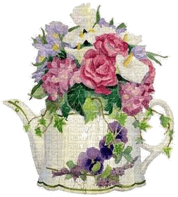 Vintage Teapot of Flowers - png ฟรี