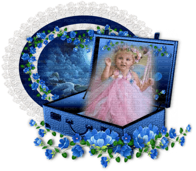 Kaz_Creations Deco Luggage Flowers Blue Child Girl - gratis png