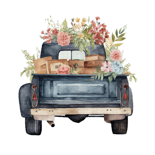 Floral Vintage Truck - безплатен png