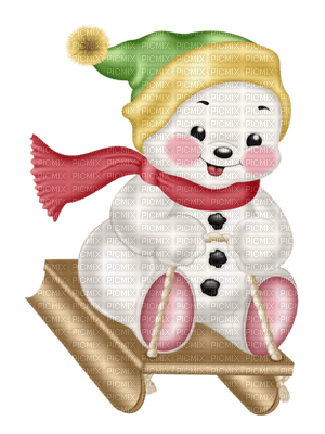 snowman on sleigh bonhomme de neige - Free PNG