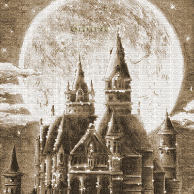 Y.A.M._Fantasy Landscape castle sepia - Gratis animerad GIF