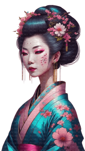 asian woman blue pink geisha - png grátis