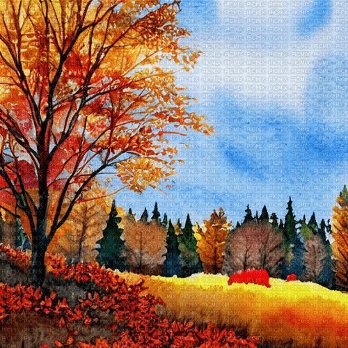 kikkapink autumn forest background painting - bezmaksas png