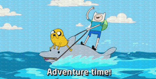 Finn and Jake Surfing on a Dolphin - GIF เคลื่อนไหวฟรี