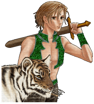 manga sword guy and tiger - Darmowy animowany GIF