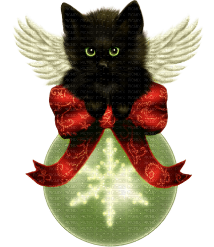 Christmas.Cat.Angel.Black.Red.Green - zdarma png