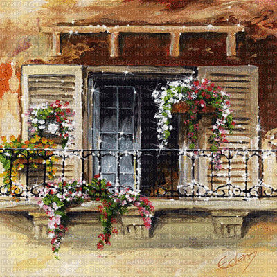 dolceluna balcony animated painting background - Gratis animerad GIF