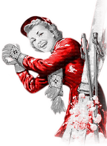 soave woman vintage pin up winter ski sport - 免费PNG
