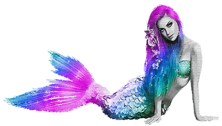 soave mermaid animated black white rainbow - GIF เคลื่อนไหวฟรี