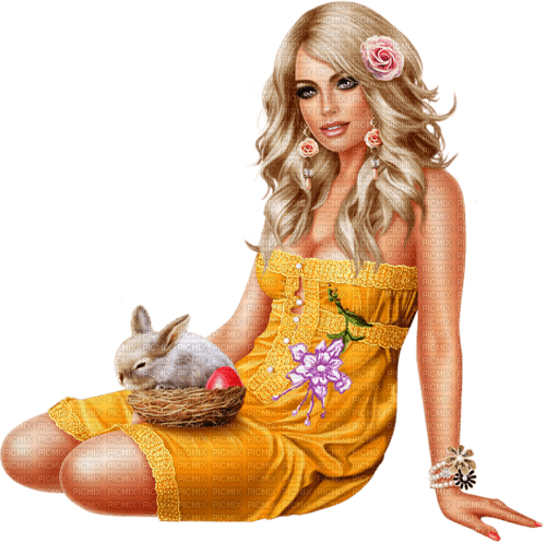 Woman with her rabbit. Easter. Spring. Leila - ingyenes png