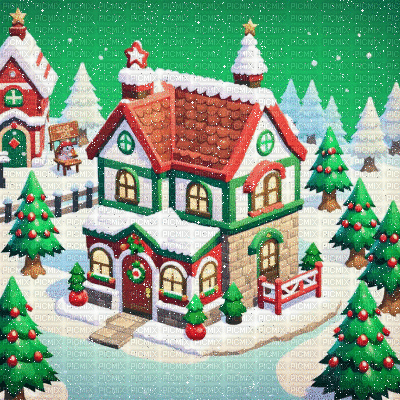 Animal Crossing House Retro Christmas - Безплатен анимиран GIF