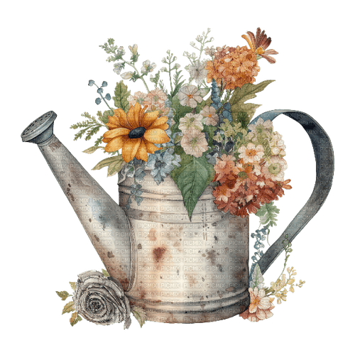 Floral Vintage Watering Can - zdarma png