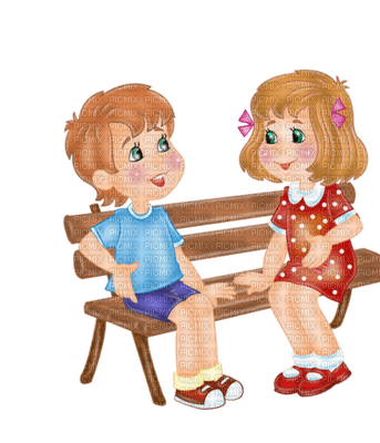 Kaz_Creations Cartoon Kids On Bench - 免费PNG