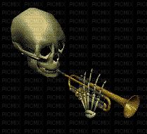 skull playing horn - GIF animé gratuit