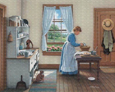 VINTAGE LADY IN KITCHEN - Free PNG