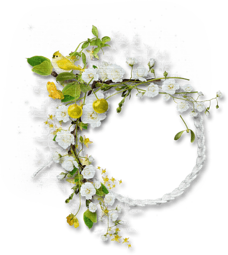 White yellow green flowers circle [Basilslament] - 免费PNG