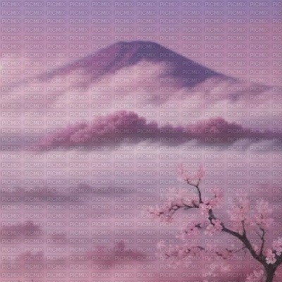Pastel Pink Mountain with Fog and Cherry Blossoms - bezmaksas png