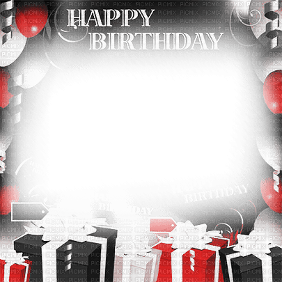 soave frame birthday gift  balloon black white red - PNG gratuit