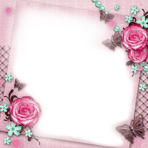Pink/Teal Roses Frame - By KittyKatLuv65 - ingyenes png