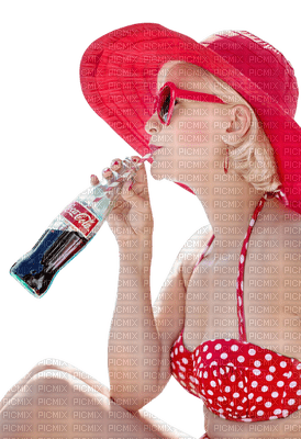 femme woman frau beauty tube human person people spring printemps frühling primavera весна wiosna summer ete sommer sea beach mer meer plage drink cola strand hat red - Free PNG