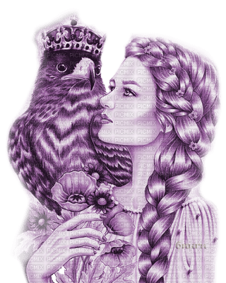 Y.A.M._Fantasy woman bird purple - ücretsiz png