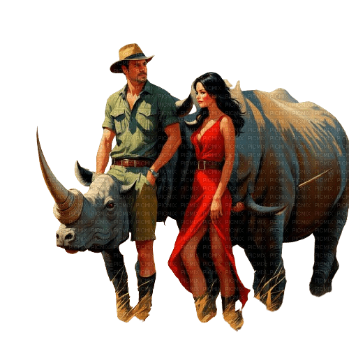 loly33 couple afrique rhino - 免费PNG