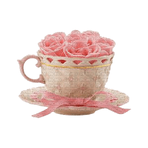 Teacup of Pink Roses - Free PNG