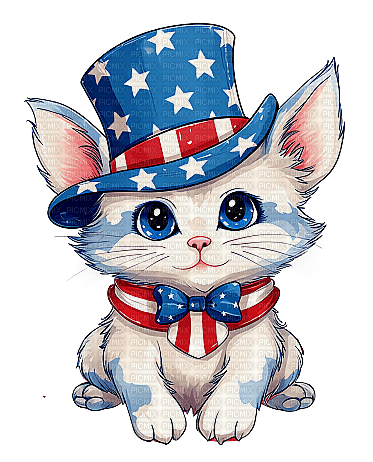 4thOfJuly-Cat-Watercolor - Free PNG