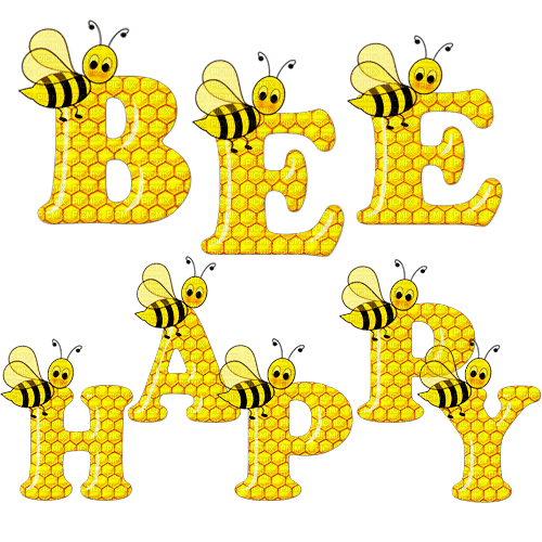 Bee Happy.Text.Deco.yellow.Victoriabea - PNG gratuit