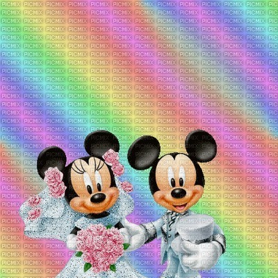 image encre color effet arc en ciel Minnie Mickey Disney mariage edited by me - 無料png