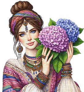 Mujer con flores - png ฟรี