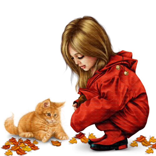little girl herbst katze cat - png grátis
