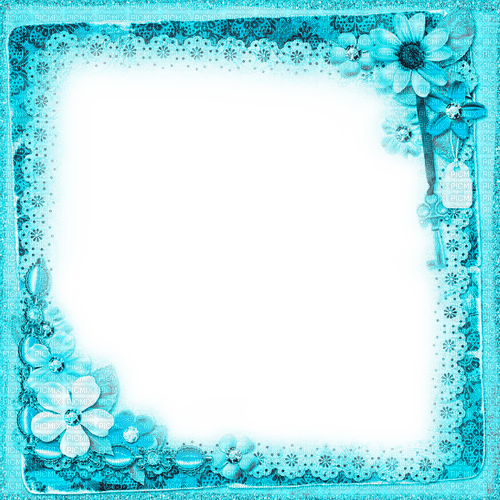 Turquoise Flowers Frame - By KittyKatLuv65 - png gratuito
