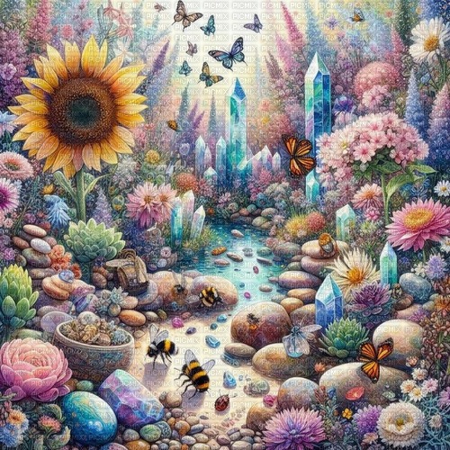 fantasy landscape pink blue bees butterflies - 無料png