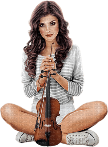 Woman playing violin. White. Grey. Leila - PNG gratuit