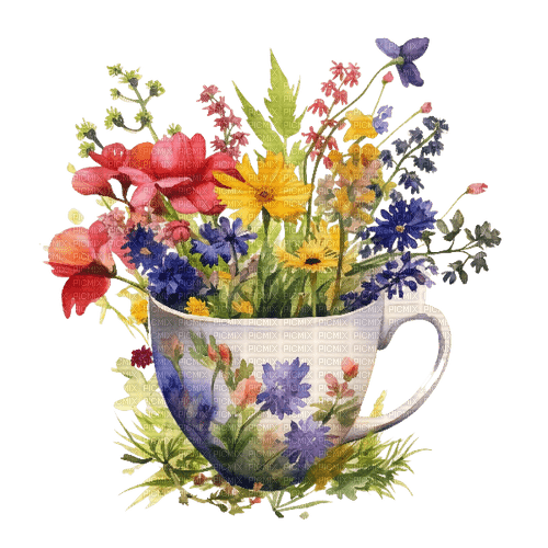 Summer Flowers in Cup - безплатен png