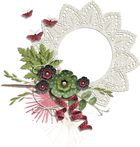 Cluster Flowers Lace Ribbon Butterflies   Leaves - zadarmo png